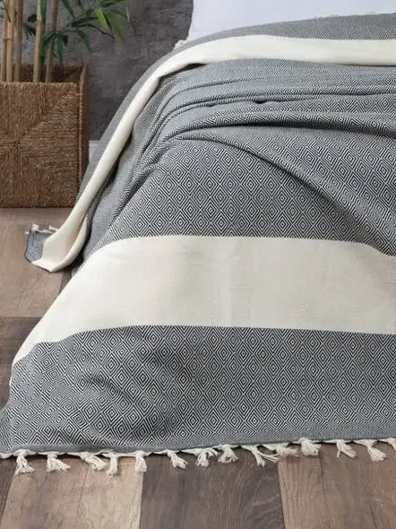 Turkish Peshtemal Bedspread, Diamond Design, 100% Cotton